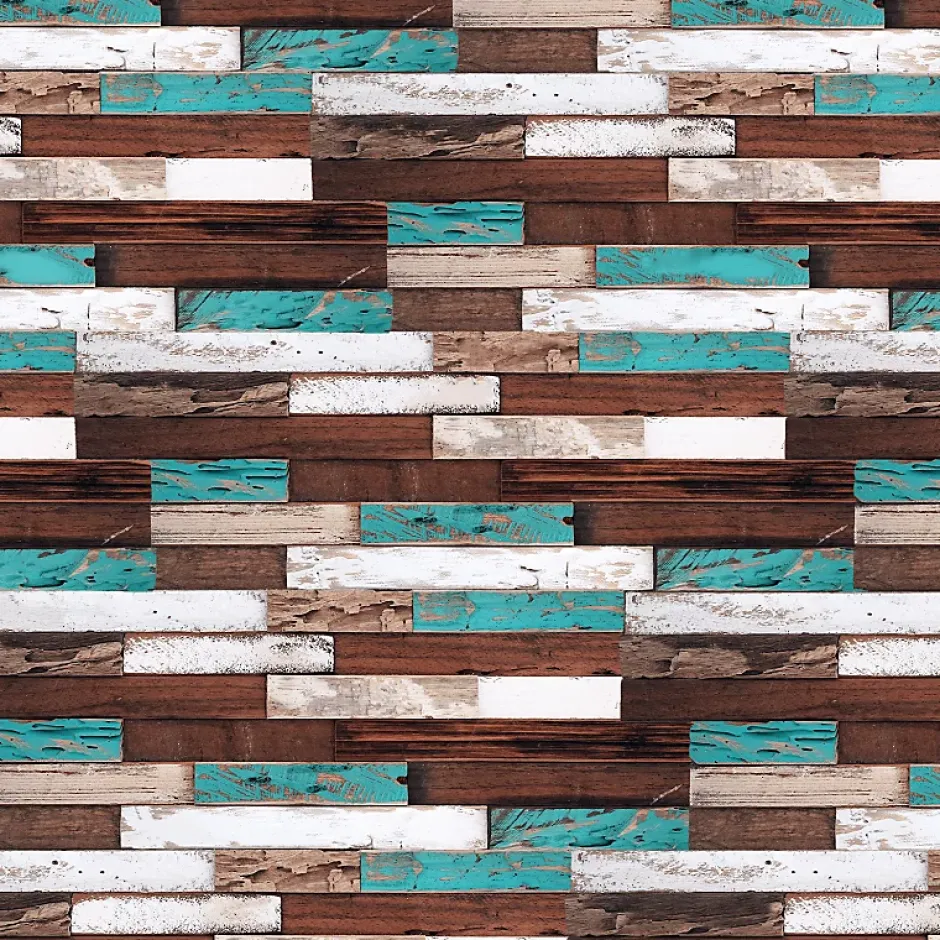 Parement bois de bateau recyclé 0,98 m2 brun et turquoise-Decoon Best