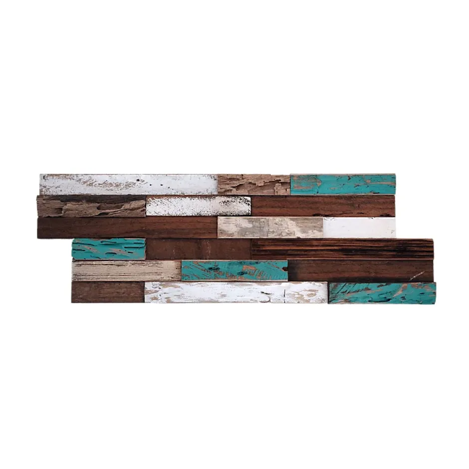 Parement bois de bateau recyclé 0,98 m2 brun et turquoise-Decoon Best