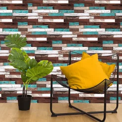 Parement bois de bateau recyclé 0,98 m2 brun et turquoise-Decoon Best