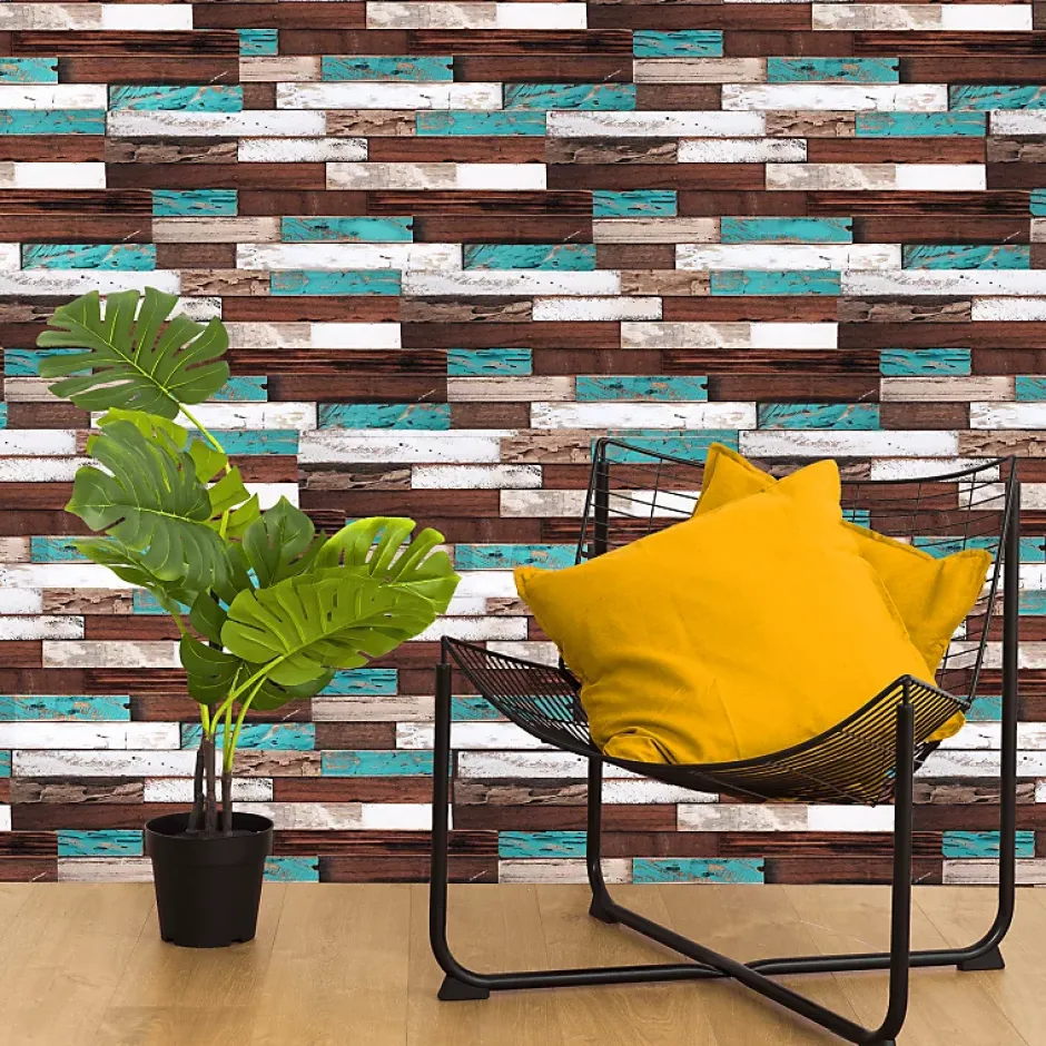 Parement bois de bateau recyclé 0,98 m2 brun et turquoise-Decoon Best