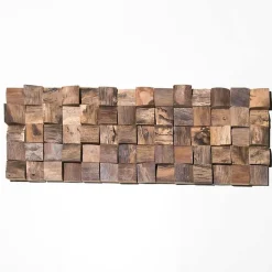 Parement mosaïque en teck recyclé naturel carré 20cm x 55cm-Wanda Collection New