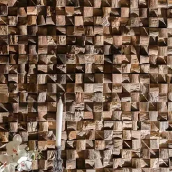 Parement mosaïque en teck recyclé naturel carré 20cm x 55cm-Wanda Collection New