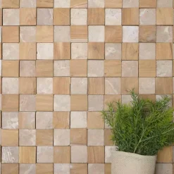 Wanda Collection Parement mural carrés pierre et teck beige 55x20 cm