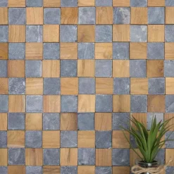 Parement mural carrés pierre et teck gris 55x20 cm-Wanda Collection Online
