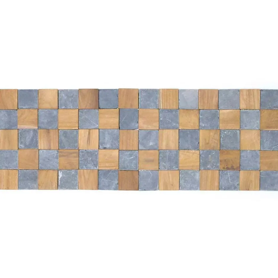 Parement mural carrés pierre et teck gris 55x20 cm-Wanda Collection Online