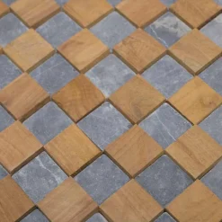 Parement mural carrés pierre et teck gris 55x20 cm-Wanda Collection Online