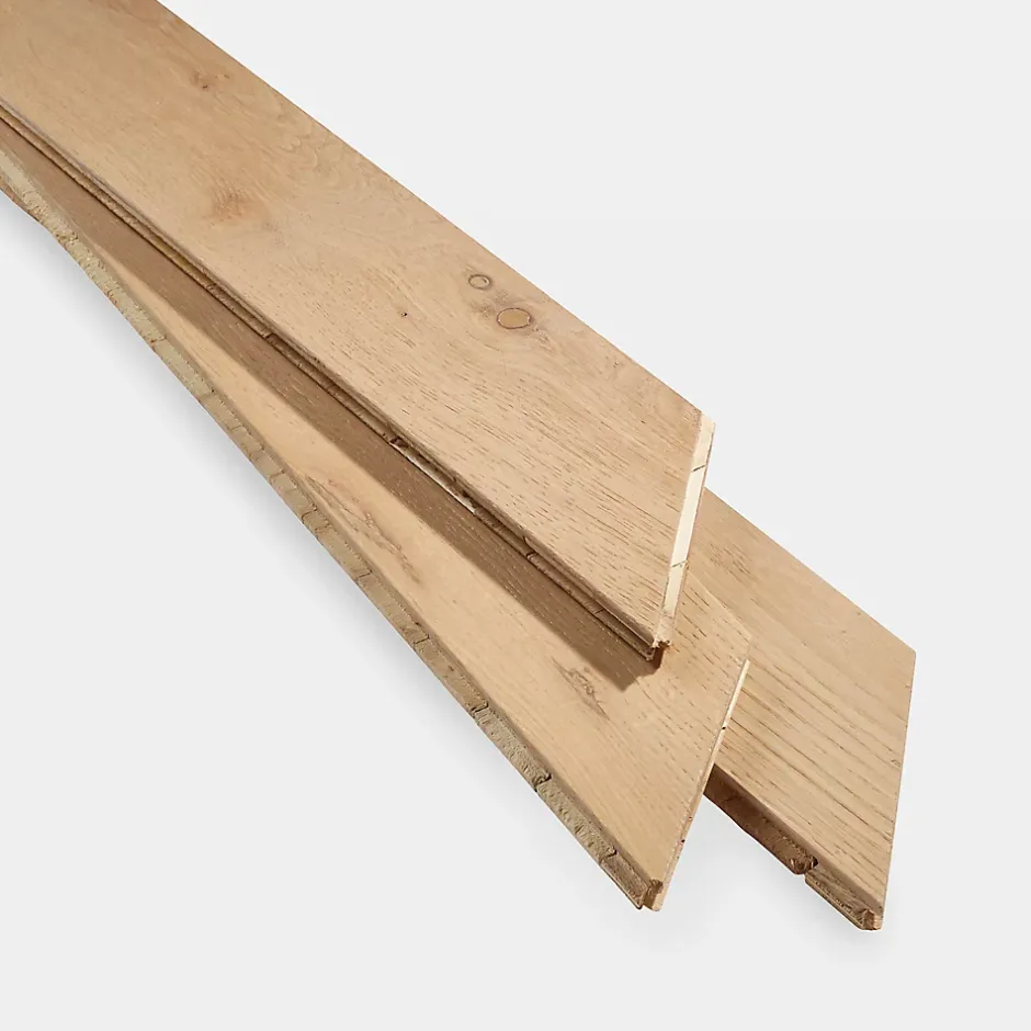 GoodHome Parquet contrecollé à coller point de hongrie en chêne Eslov finition vernis mat coloris naturel L.54 x l.9 x ép.1,4 cm