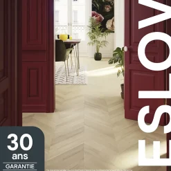 GoodHome Parquet contrecollé à coller point de hongrie en chêne Eslov finition vernis mat coloris naturel L.54 x l.9 x ép.1,4 cm