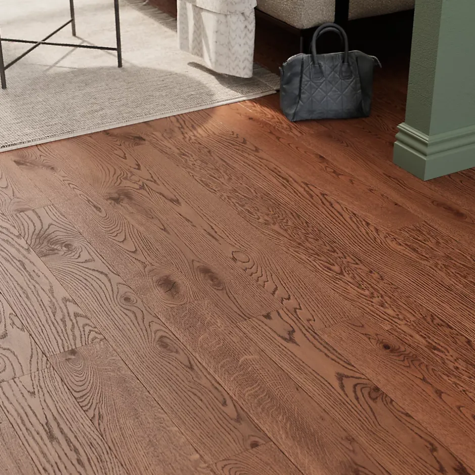 Parquet contrecollé clipsable Skara M en chêne verni brun rustique-GoodHome Hot