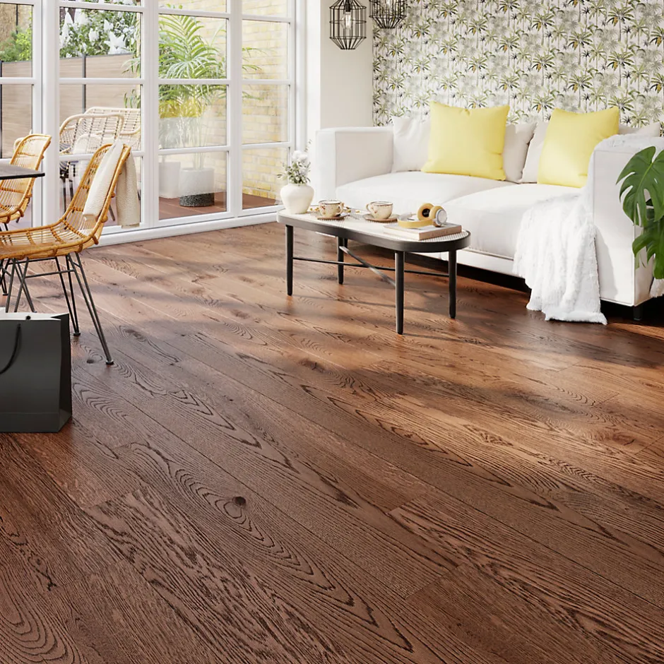Parquet contrecollé clipsable Skara XL en chêne verni rustique-GoodHome Best