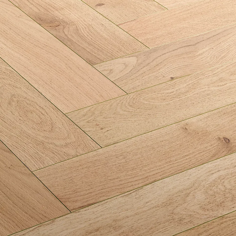 GoodHome Parquet contrecollé clipsable Padillac bâtons rompus en chêne français verni naturel