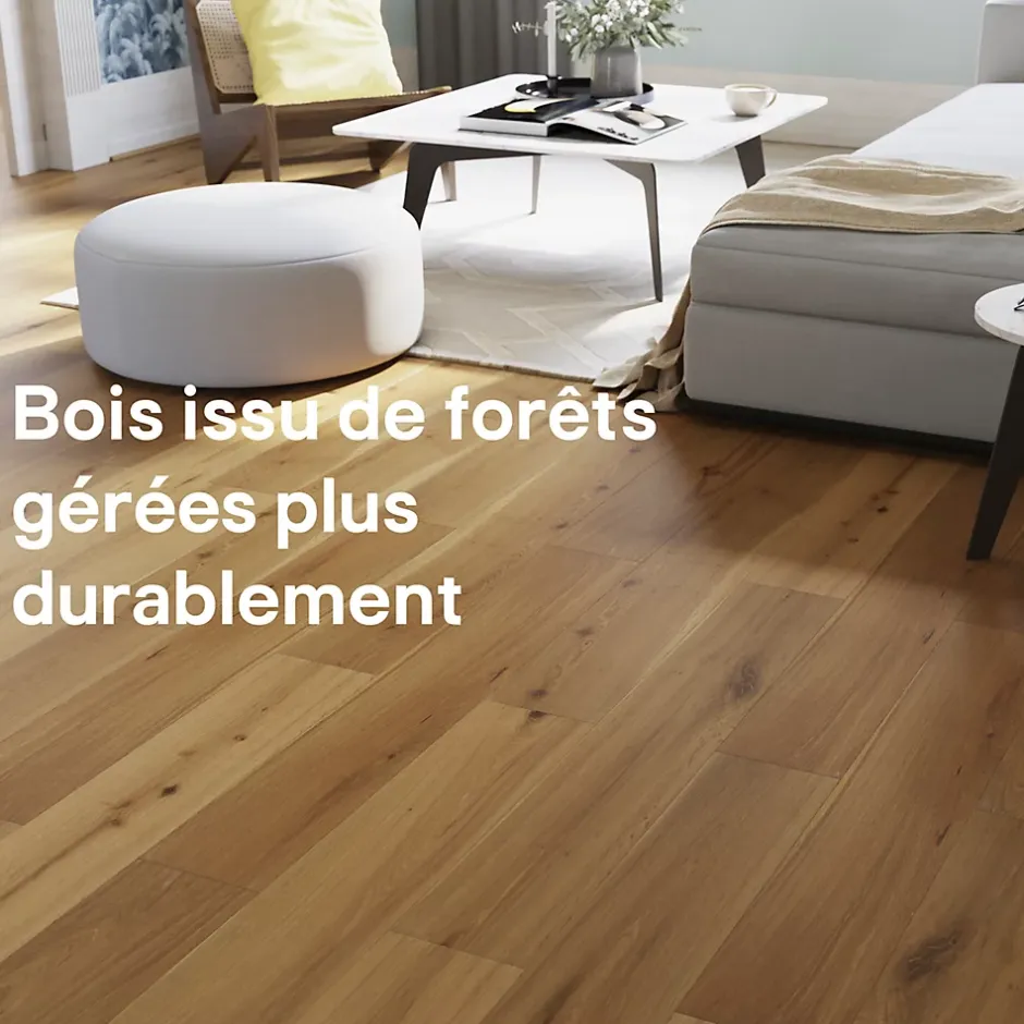 GoodHome Parquet contrecollé clipsable Visby XL en chêne verni blond rustique