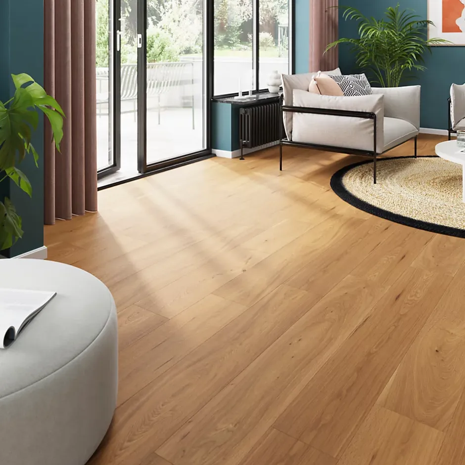 GoodHome Parquet contrecollé clipsable Visby XL en chêne huilé blond