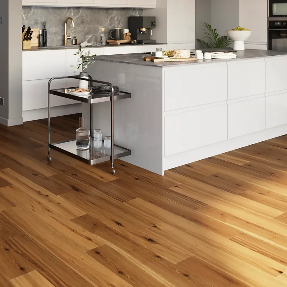 GoodHome Parquet contrecollé clipsable Visby L en chêne huilé blond compatible pièces humides