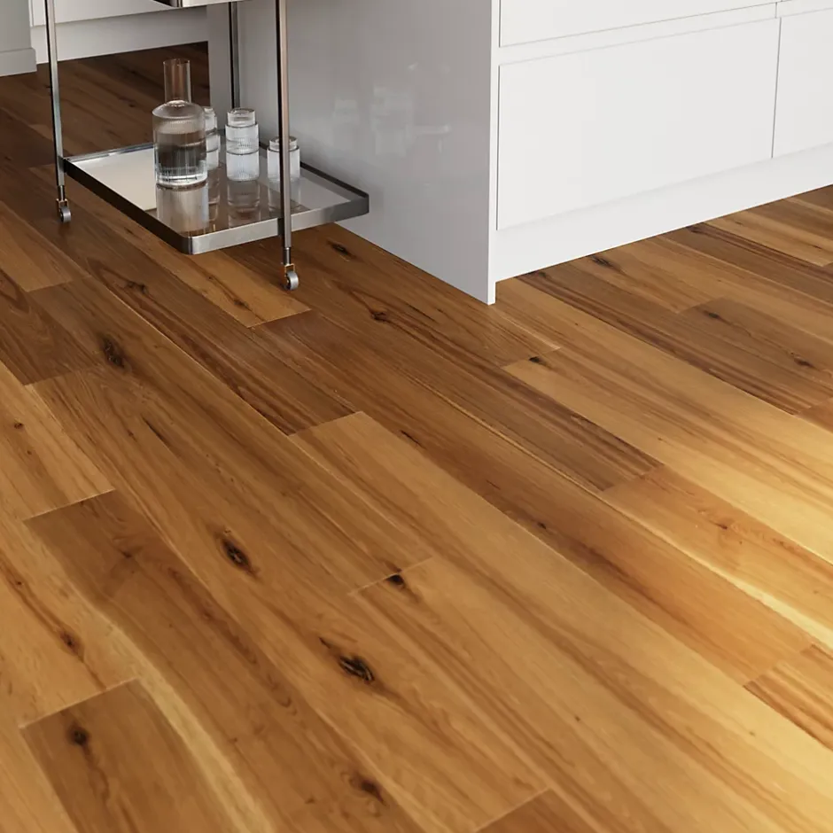 GoodHome Parquet contrecollé clipsable Visby L en chêne huilé blond compatible pièces humides