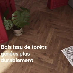 Parquet contrecollé clipsable Skara bâtons rompus en chêne huilé brun rustique-GoodHome