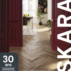 Parquet contrecollé clipsable Skara bâtons rompus en chêne huilé brun rustique-GoodHome
