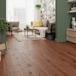 GoodHome Parquet massif à clipser Skara M en chêne huilé brun