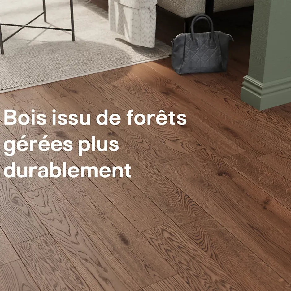GoodHome Parquet massif à clipser Skara M en chêne huilé brun