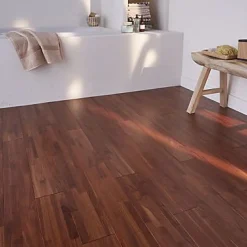 Parquet massif à coller en teck finition vernis mat coloris brun l.12 x ép.1,2 cm- Sale