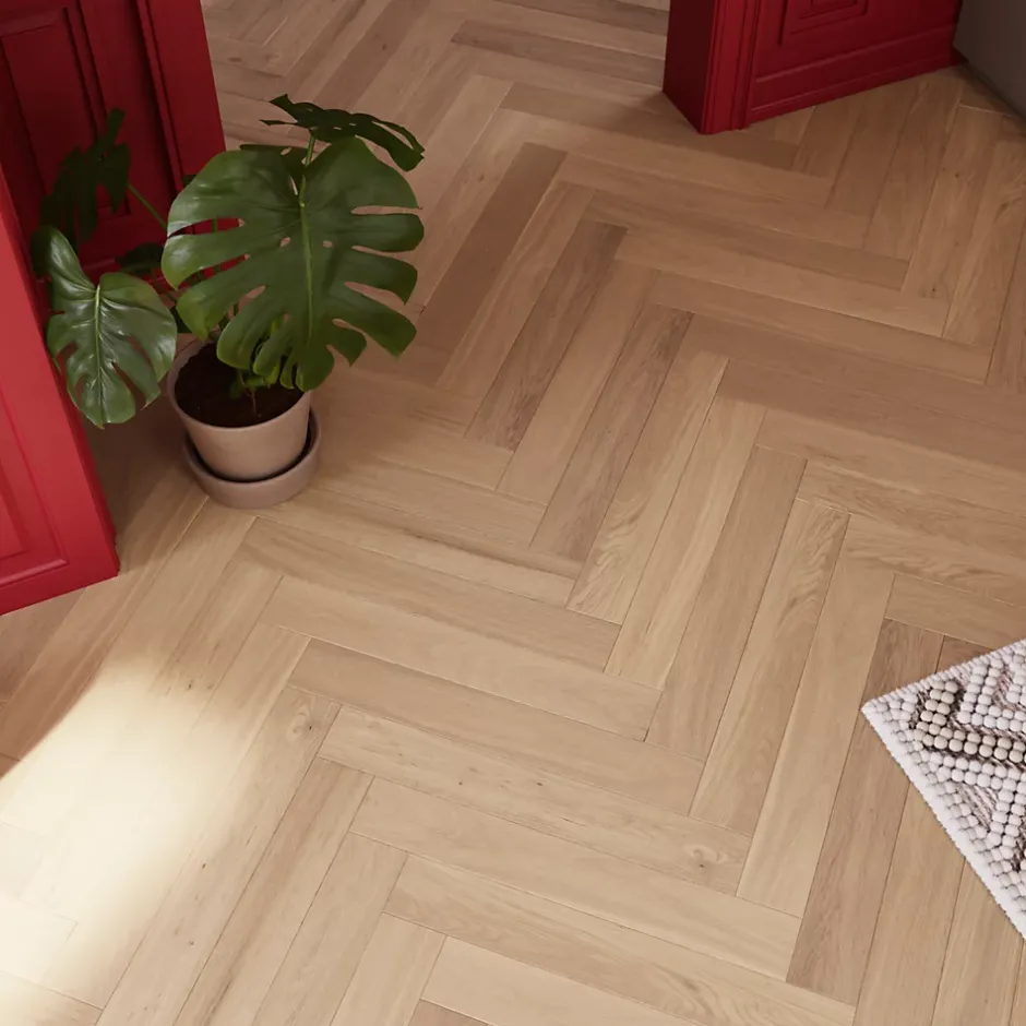 Parquet massif à coller Lulea bâtons rompus en chêne huilé naturel-GoodHome