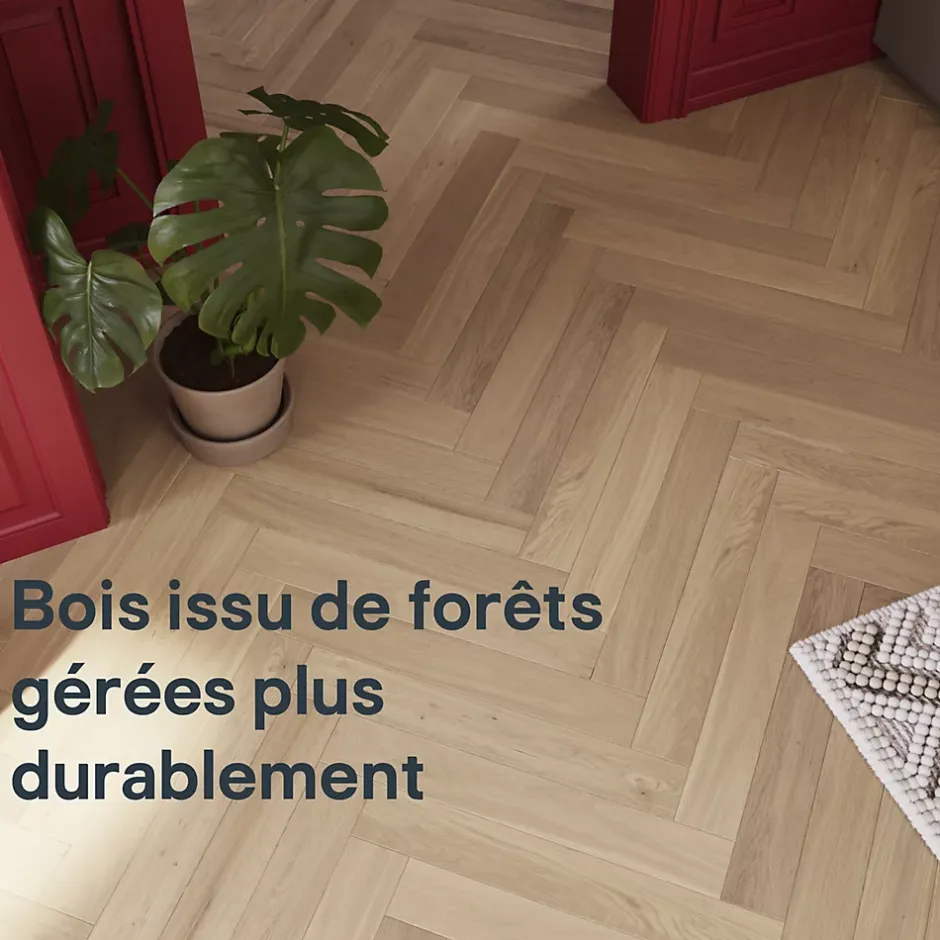 Parquet massif à coller Lulea bâtons rompus en chêne huilé naturel-GoodHome