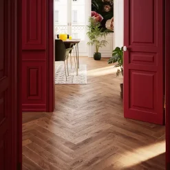 GoodHome Parquet massif à coller Skara bâtons rompus en chêne verni brun