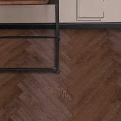GoodHome Parquet massif à coller Skara bâtons rompus en chêne verni brun