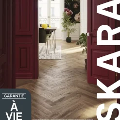GoodHome Parquet massif à coller Skara bâtons rompus en chêne verni brun