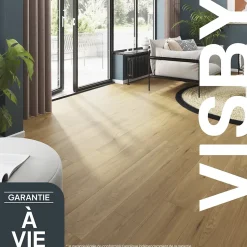 GoodHome Parquet massif à coller Visby XL en chêne huilé blond