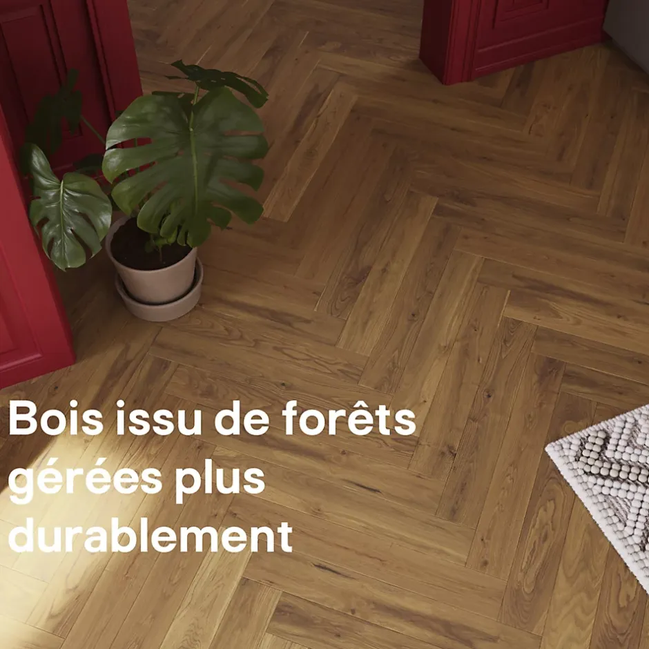 GoodHome Parquet massif à coller Visby bâtons rompus en chêne huilé blond