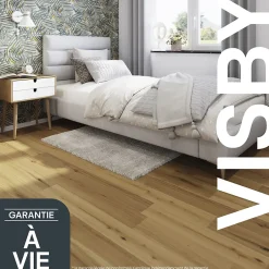 GoodHome Parquet massif à coller Visby S en chêne huilé blond