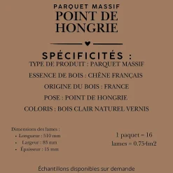 Dileci Parquet massif chêne français, Point de Hongrie / Chevron 600x120x15 mm, Teinte Bois Naturel -