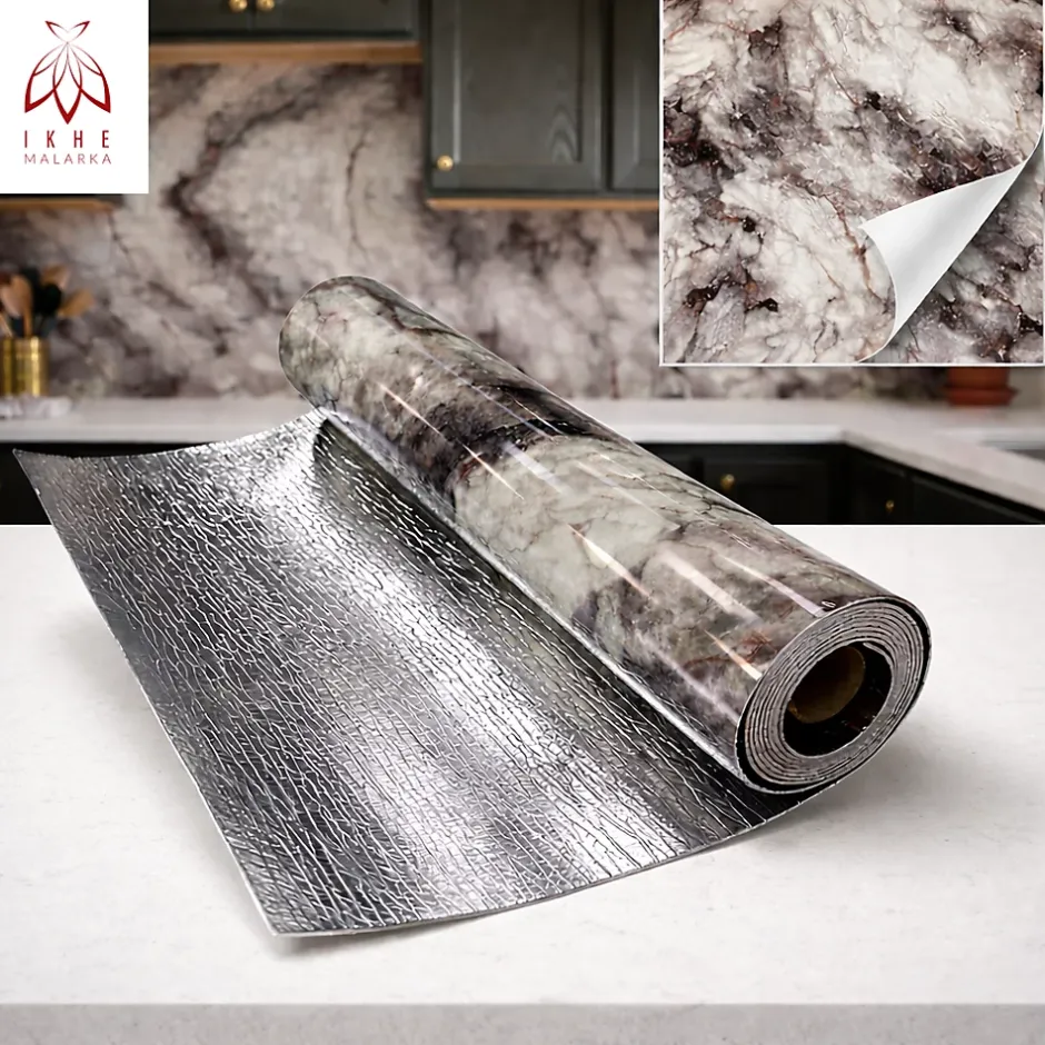 PET - PVC Film autocollant panneaux muraux 3D imitation marbre revetement en rouleau 60x300 cm decor aspect marbre (YP-245)-Ikhemalarka New