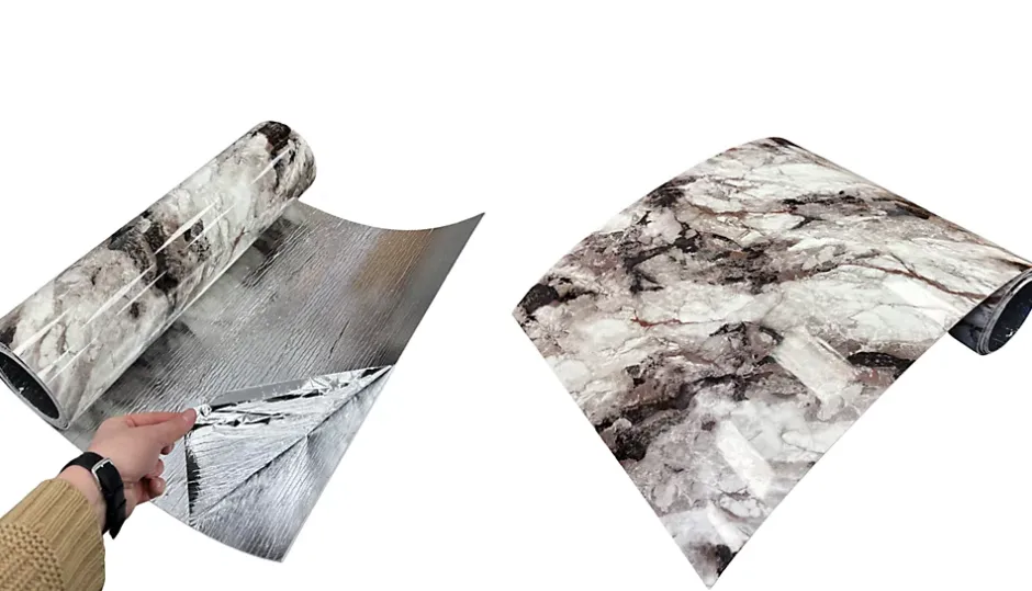 PET - PVC Film autocollant panneaux muraux 3D imitation marbre revetement en rouleau 60x300 cm decor aspect marbre (YP-245)-Ikhemalarka New