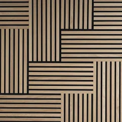 Plaque murale tasseaux 30 x 30 x 1,9 cm - Lattes chêne clair véritable fond noir 0,09m²-Decoon Discount