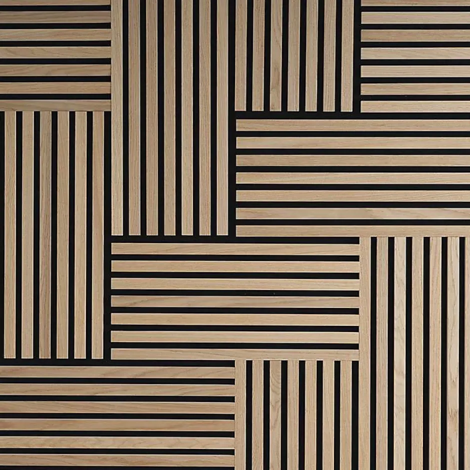 Plaque murale tasseaux 30 x 30 x 1,9 cm - Lattes chêne clair véritable fond noir 0,09m²-Decoon Discount