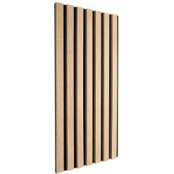 Decoon Plaque murale tasseaux 60 x 30 x 1,9 cm - Lattes chêne clair véritable fond noir 0,18m²