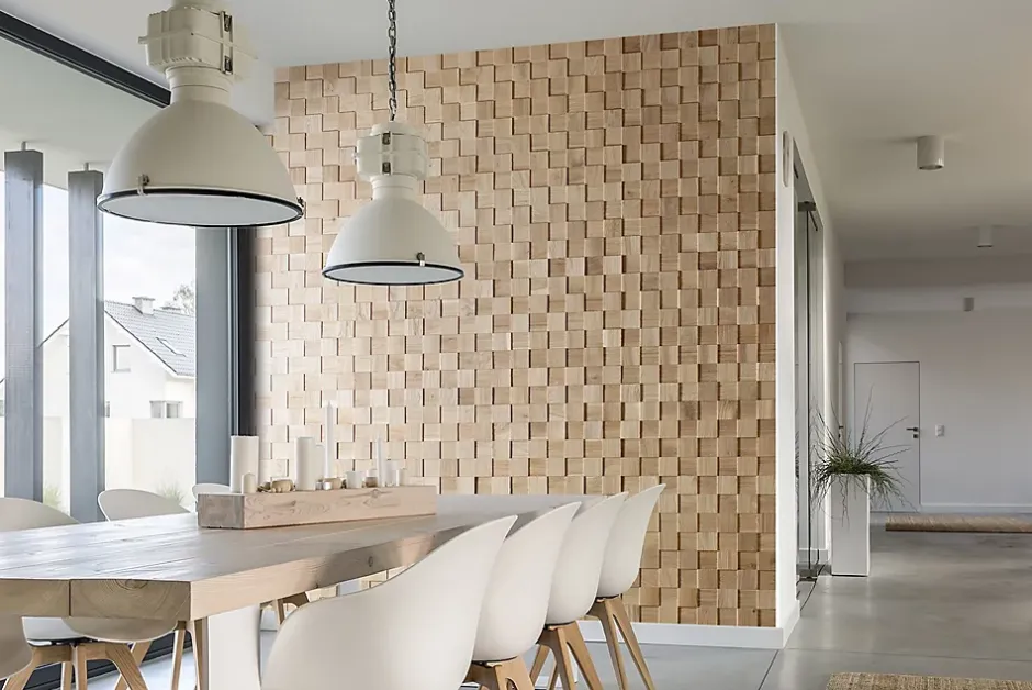 Plaquette de parement en bois massif effet 3D CHESS - Chêne - 60 x 15 cm - 11 panneaux - 1m²-Wwd Outlet