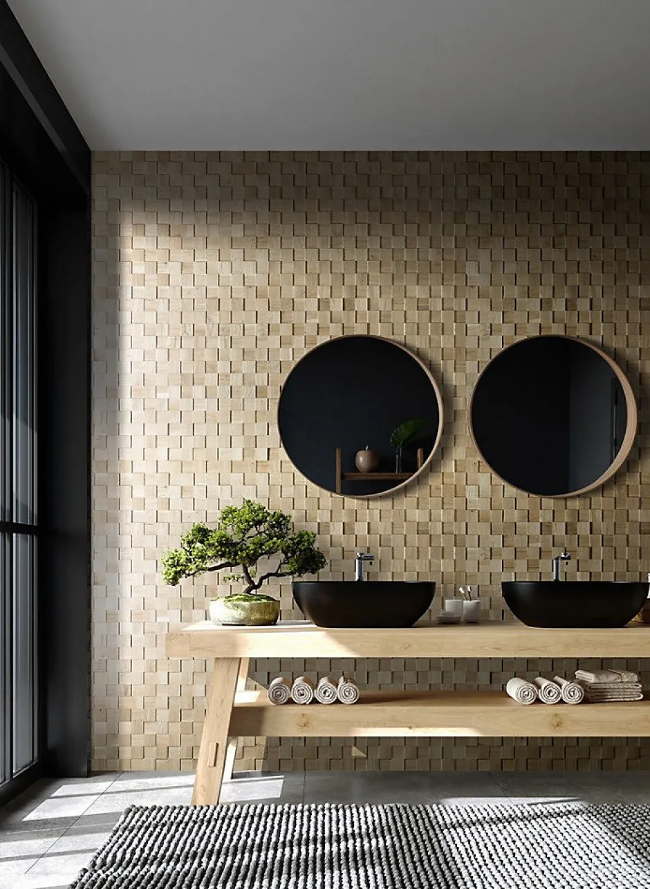 Plaquette de parement en bois massif effet 3D CHESS - Chêne - 60 x 15 cm - 11 panneaux - 1m²-Wwd Outlet