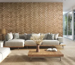 Plaquette de parement en bois massif effet 3D DOMINUS - Chêne - 60 x 15 cm - 11 panneaux - 1m²-Wwd New