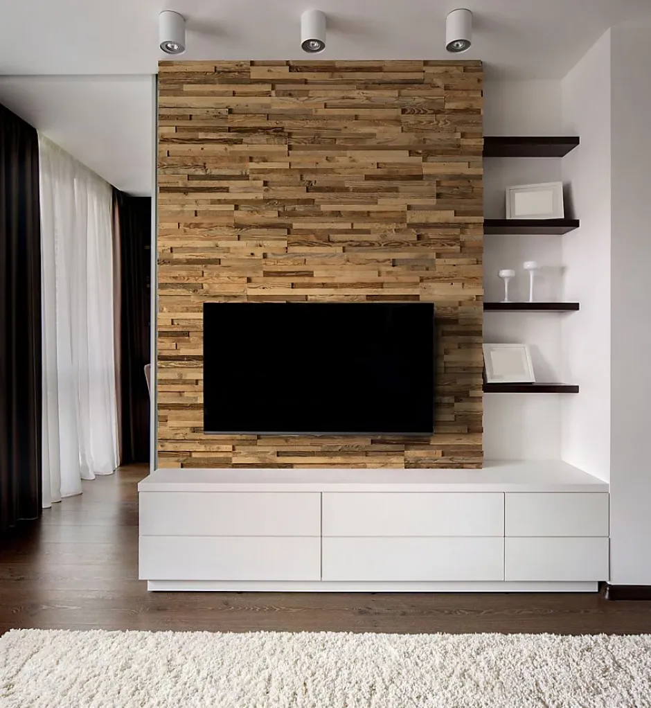 Plaquette de parement en bois effet 3D A PRIORI- Bois récupéré - 72 x 10cm - 42 panneaux - 3m²-Wwd Discount