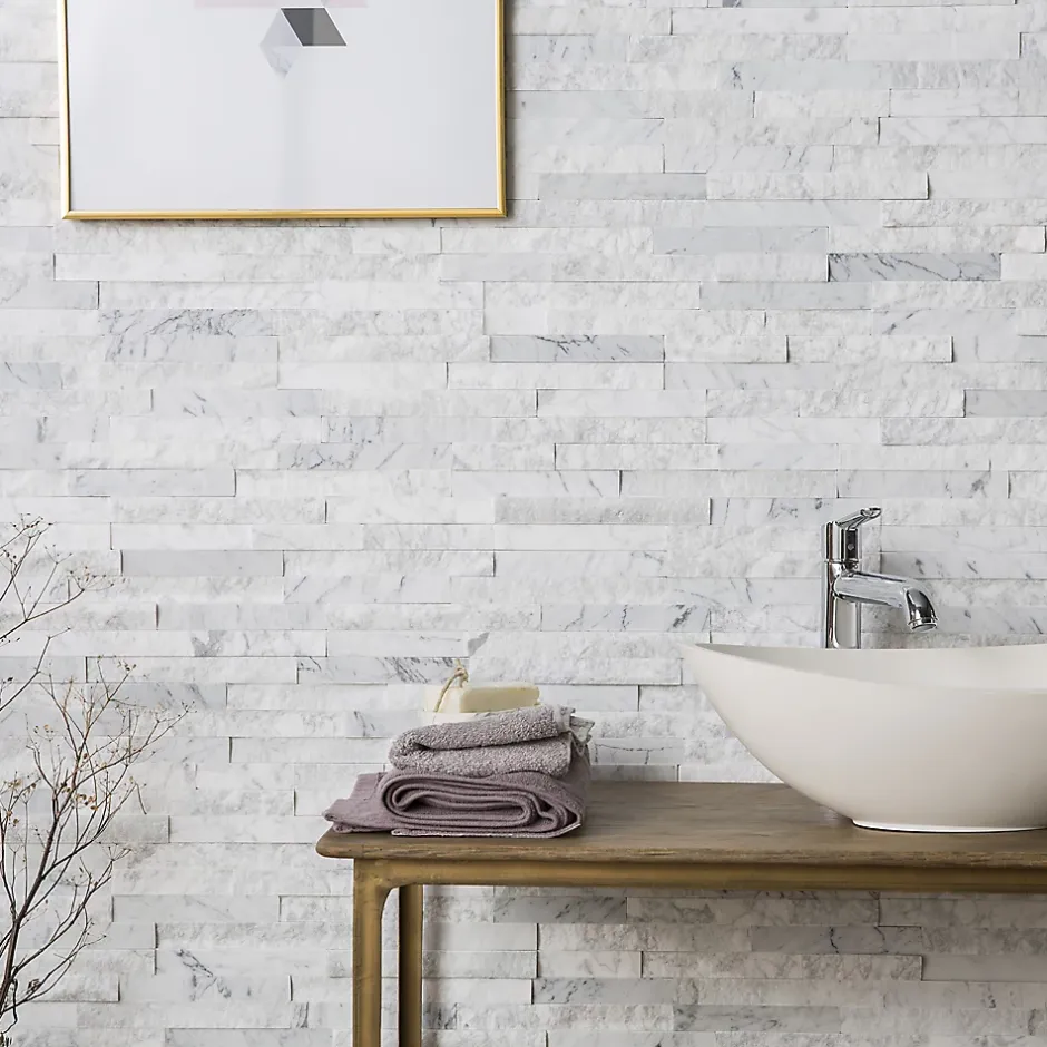 Plaquette de parement Stella pierre naturelle marbre blanc (vendue au carton)