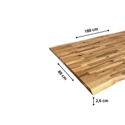 Wood&Sens Plateau de Table Acacia bord naturel pré-huilé Teck, L.180 cm x l.80 cm, Ep.26 mm