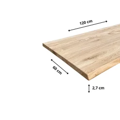 Wood&Sens Plateau de Table Chêne Rustique Pré-huilé Bord Naturel, L.120 cm x l.60 cm, Ep.27 mm
