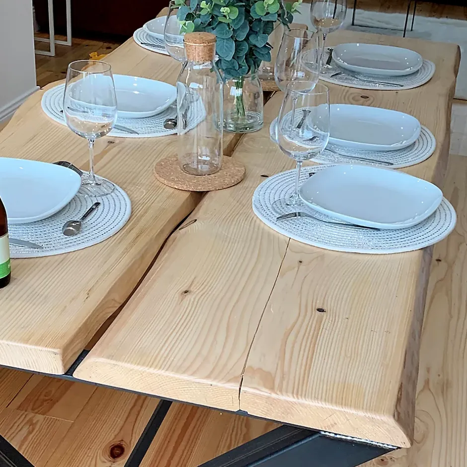 Plateau de table Sapin massif bords naturels flacheux L.200 x l.30-38 cm, Ep.28 mm-Wood&Sens Discount