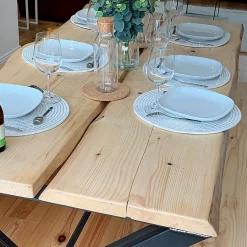 Wood&Sens Plateau de table Sapin massif bords naturels flacheux L.250 X l.40-60 cm, Ep.40 mm