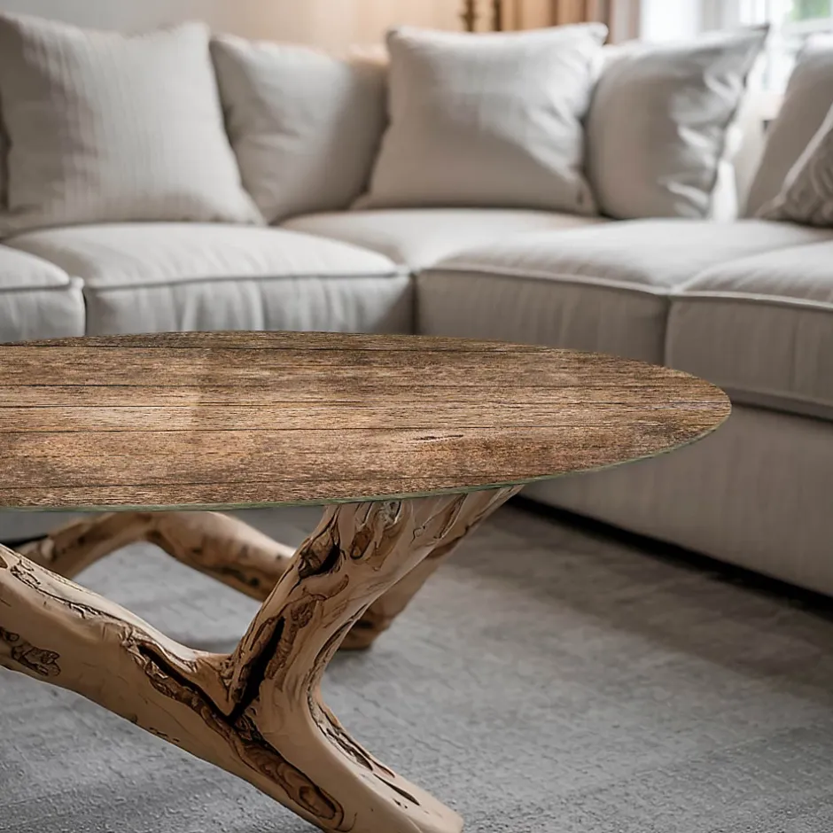 Tulup Plateau en verre trempé fi100 cm Structure de planches en bois