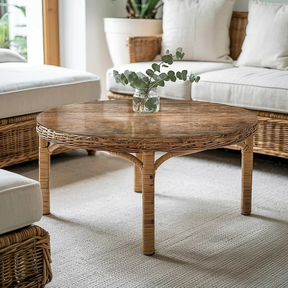 Tulup Plateau en verre trempé fi100 cm Structure de planches en bois