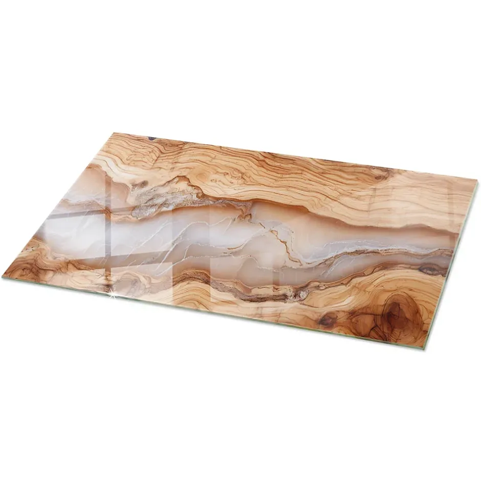 Plateau en verre trempé 140x70 cm Bois naturel avec résine-Tulup Outlet